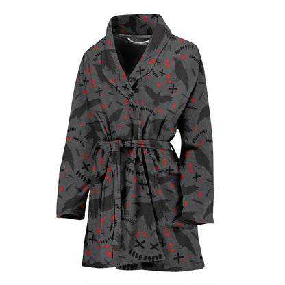 Crow Pattern Print Design 02 Women Bathrobe