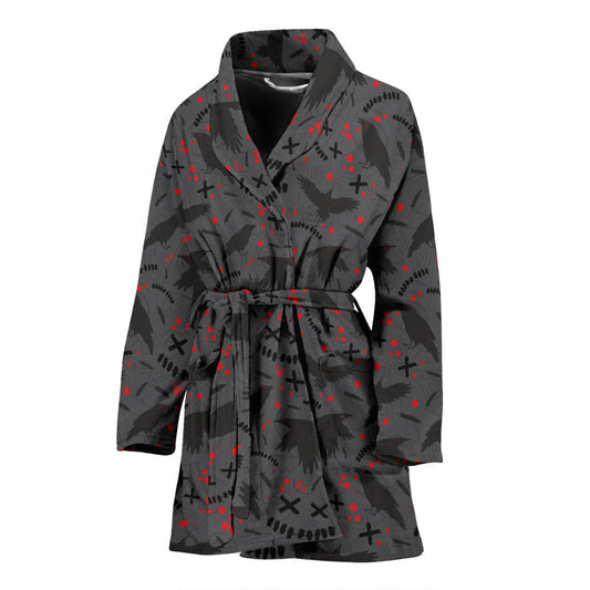 Crow Pattern Print Design 02 Women Bathrobe