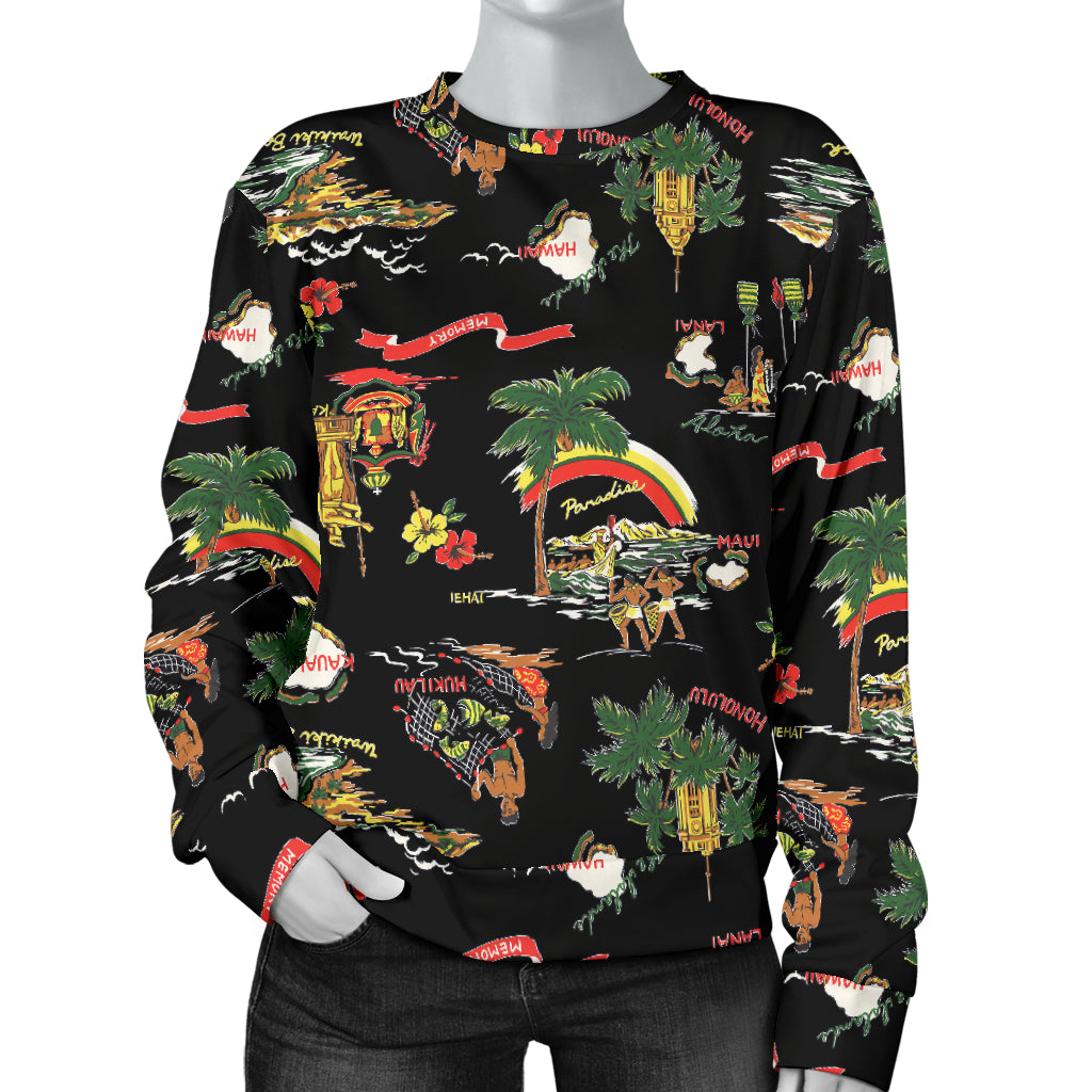 Hawaiian Island Themed Print Women Long Sleeve Sweatshirt