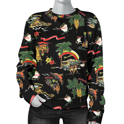 Hawaiian Island Themed Print Women Long Sleeve Sweatshirt