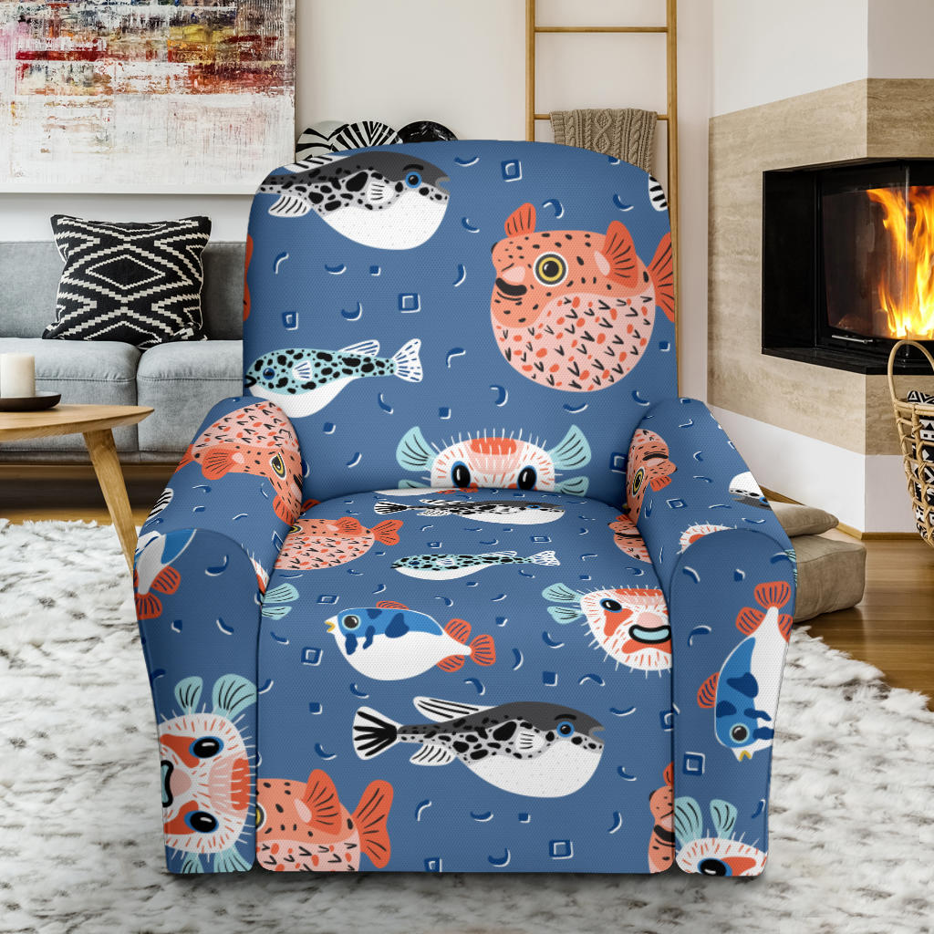Fugu Pattern Print Design 02 Recliner Slipcover with Pocket