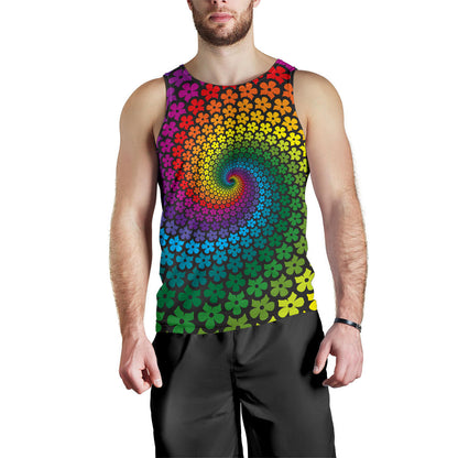 Flower Power Rainbow Spiral Print Men Tank Top