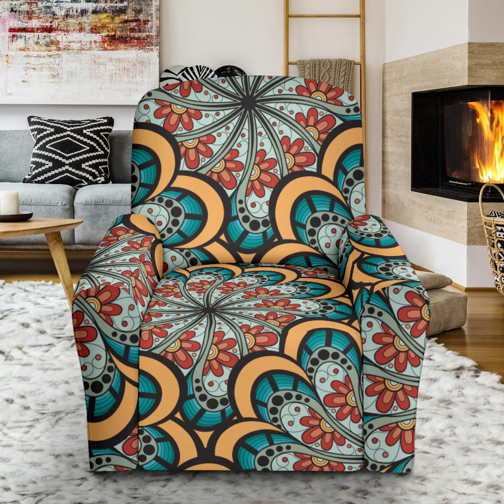 Mandala Pattern Print Design 01 Recliner Slipcover with Pocket