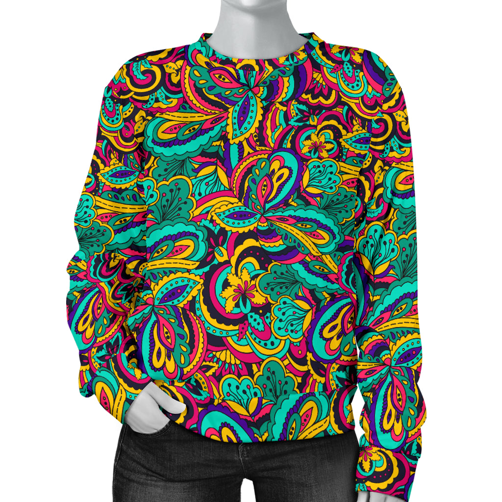 Psychedelic Trippy Floral Design Women Long Sleeve Sweatshirt