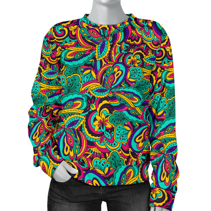 Psychedelic Trippy Floral Design Women Long Sleeve Sweatshirt