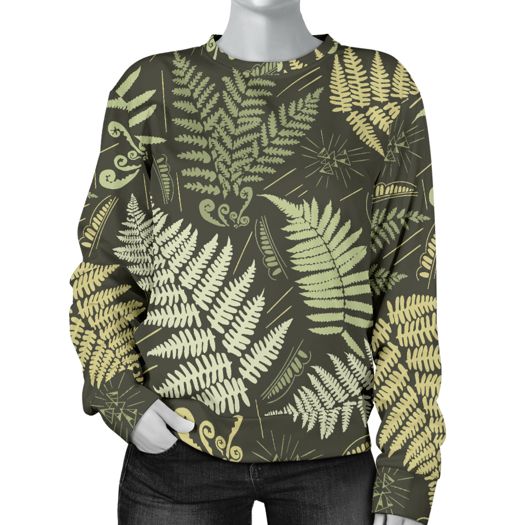 Fern Leave Green Print Pattern Women Long Sleeve Sweatshirt