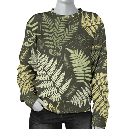 Fern Leave Green Print Pattern Women Long Sleeve Sweatshirt