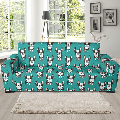 Boston Terrier Pattern Print Design 04 Sofa Slipcover