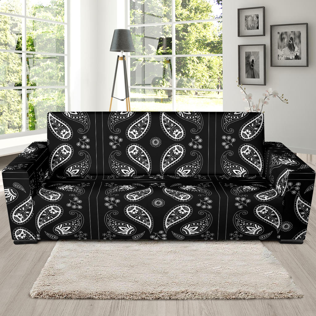 Bandana Paisley Black Print Design LKS308 Sofa Slipcover