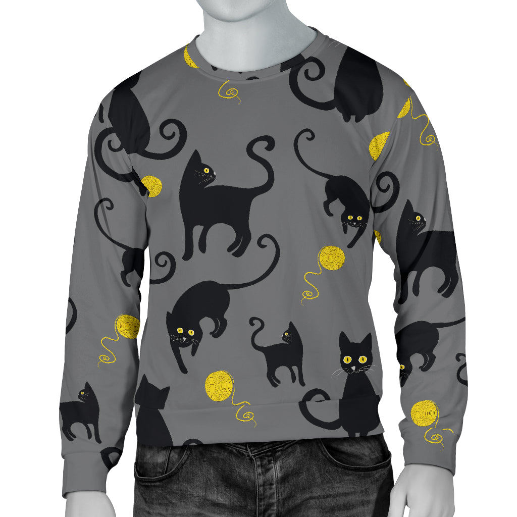 Black Cat Yellow Yarn Print Pattern Men Long Sleeve Sweatshirt
