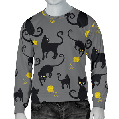 Black Cat Yellow Yarn Print Pattern Men Long Sleeve Sweatshirt