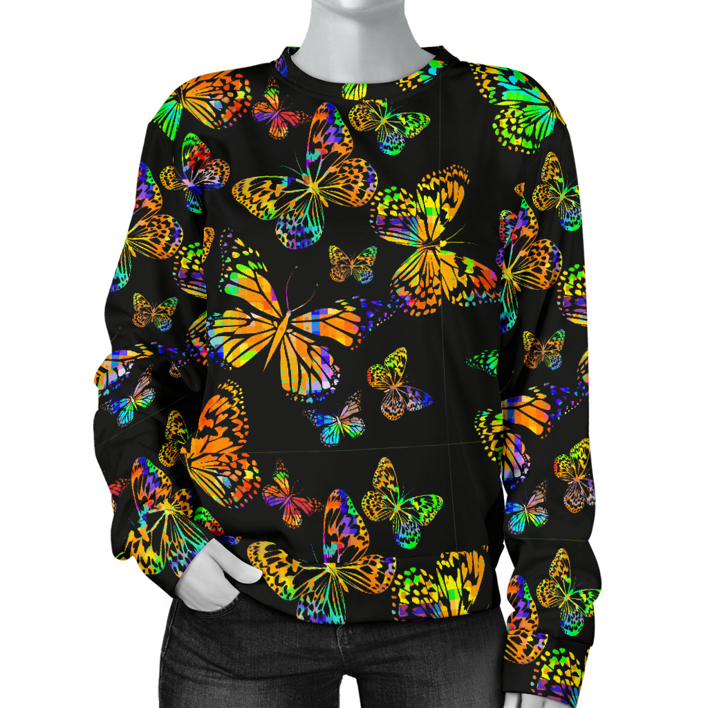 Butterfly Neon Color Print Pattern Women Long Sleeve Sweatshirt
