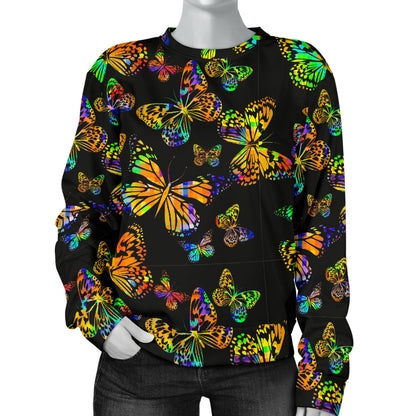 Butterfly Neon Color Print Pattern Women Long Sleeve Sweatshirt