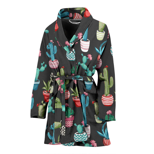 Cactus Pattern Print Design 02 Women Bathrobe