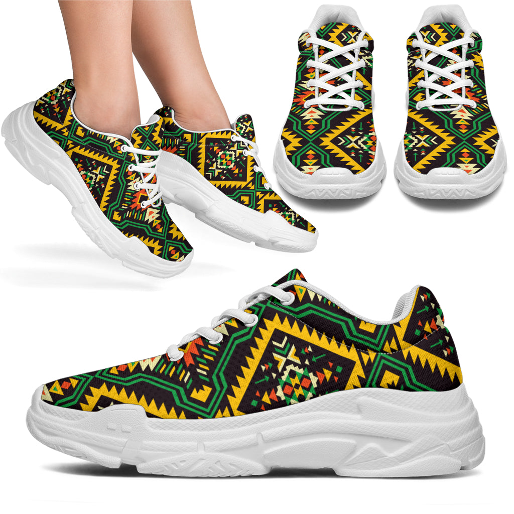 Kente Green Design African Print Chunky Sneakers