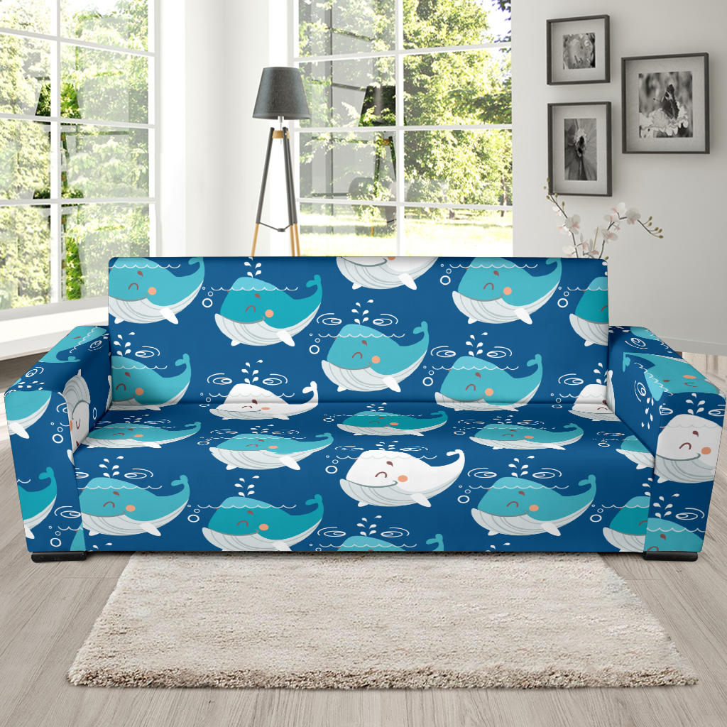 Blue Whale Pattern Print Design 01 Sofa Slipcover