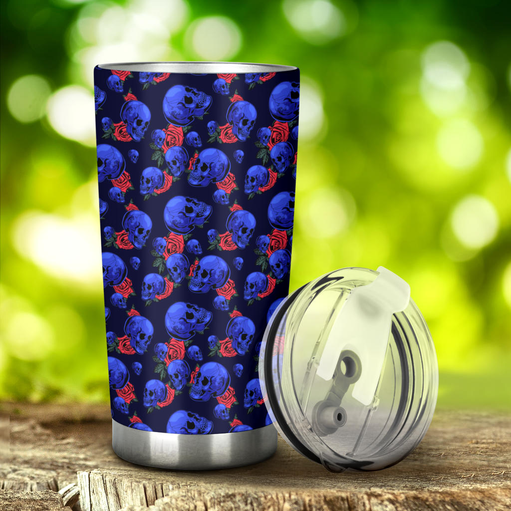 Skull Roses Neon Design Themed Print Tumbler