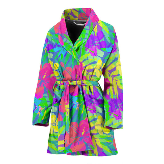 Neon Tropical Pattern Print Design A03 Women Bathrobe