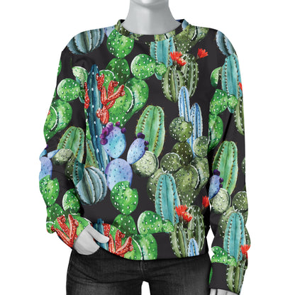Cactus Watercolor Style Print Women Long Sleeve Sweatshirt