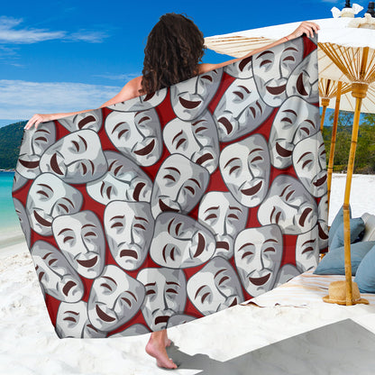 Acting Mask Pattern Print Design 01 Sarong Pareo Wrap