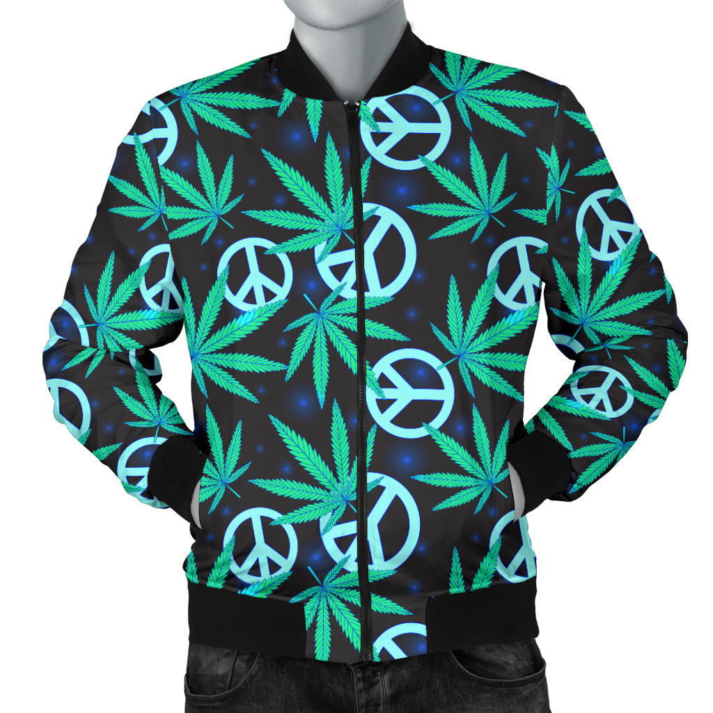 Peace Sign Themed Design Print Men Bomber Jacket