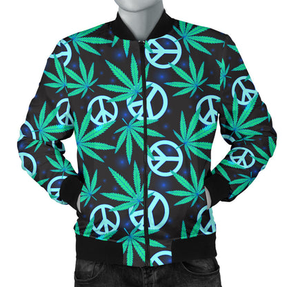Peace Sign Themed Design Print Men Bomber Jacket
