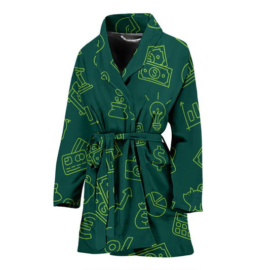 Accounting Financial Pattern Print Design 02 Women Bathrobe
