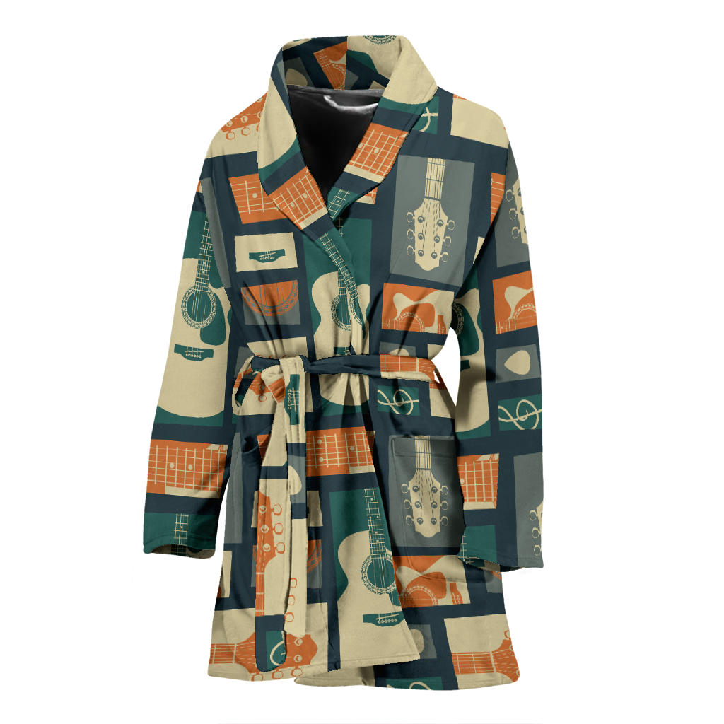 Acoustic Guitar Pattern Print Design 02 Women Bathrobe