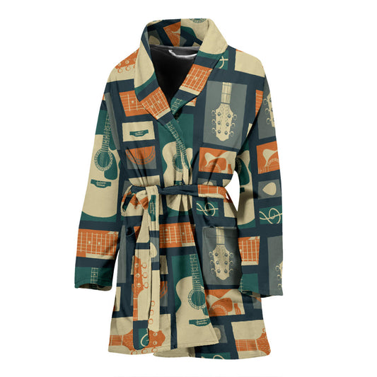 Acoustic Guitar Pattern Print Design 02 Women Bathrobe