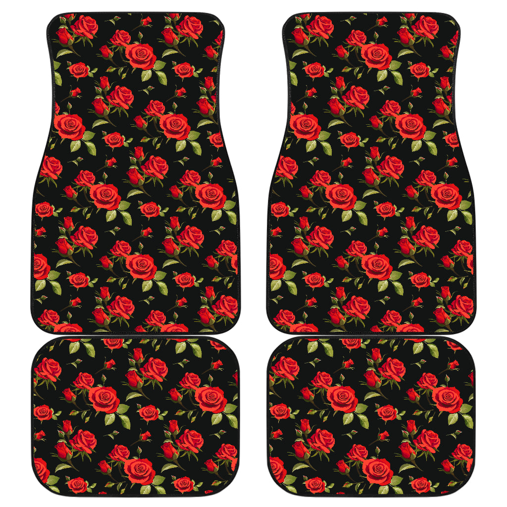 Red Rose Themed Print Car Floor Mats Front Back