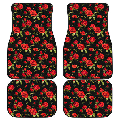 Red Rose Themed Print Car Floor Mats Front Back