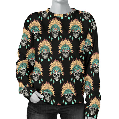 American indian Skull Pattern Women Long Sleeve Sweatshirt
