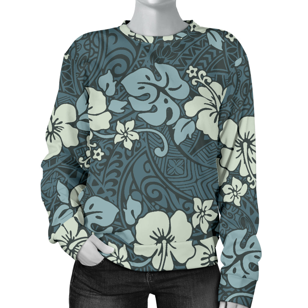 Flower Hawaiian Hibiscus Style Print Pattern Women Long Sleeve Sweatshirt