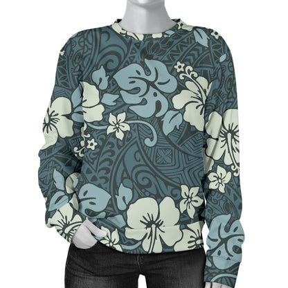 Flower Hawaiian Hibiscus Style Print Pattern Women Long Sleeve Sweatshirt
