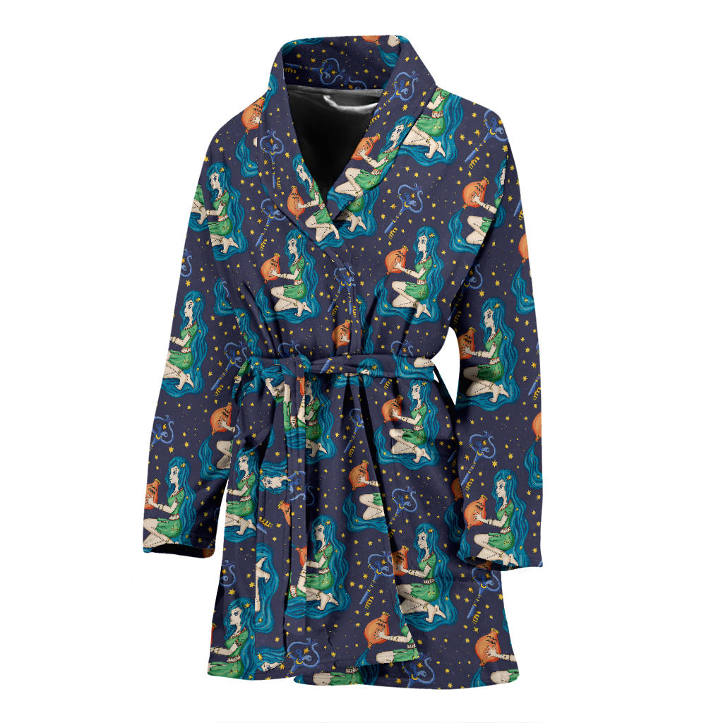 Aquarius Zodiac Pattern Print Design 03 Women Bathrobe