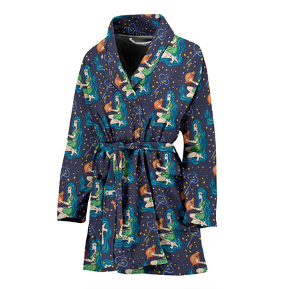 Aquarius Zodiac Pattern Print Design 03 Women Bathrobe