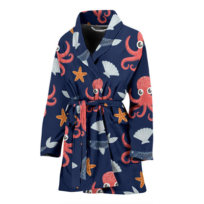 Octopus Pattern Print Design A04 Women Bathrobe