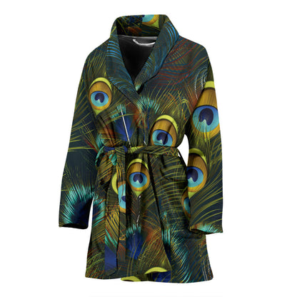 Peacock Feather Pattern Print Design A03 Women Bathrobe