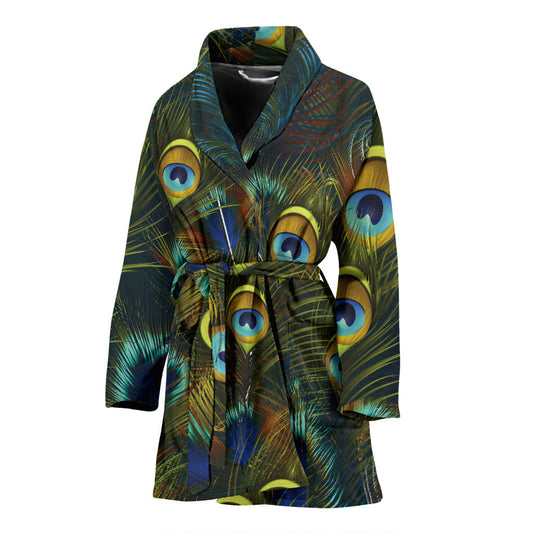 Peacock Feather Pattern Print Design A03 Women Bathrobe