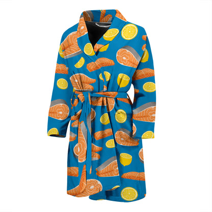 Salmon Steak With Lemon Print Design LKS308 Men Bathrobe