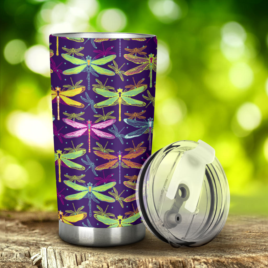 Dragonfly Neon Color Print Pattern Tumbler