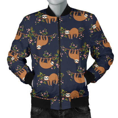 Sloth flower Design Themed Print Men Bomber Jacket