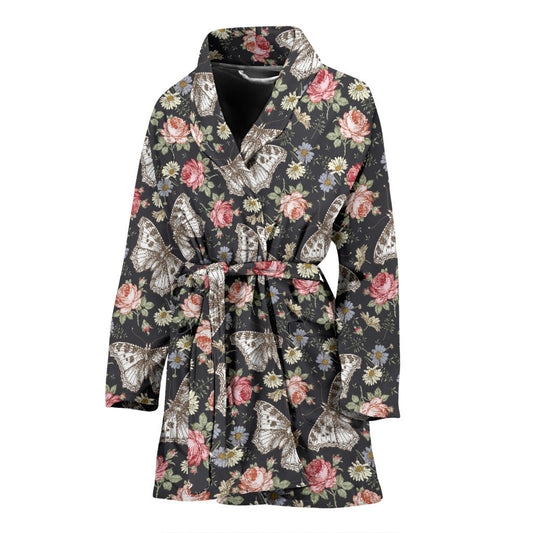 Butterfly Flower Pattern Print Design 07 Women Bathrobe