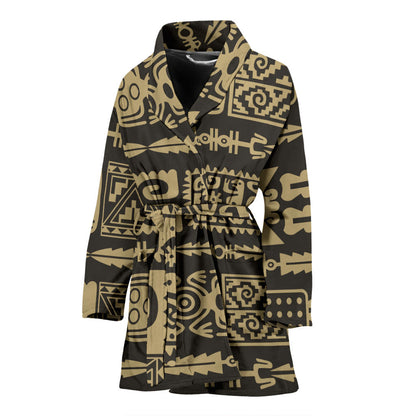 Mayan Pattern Print Design 03 Women Bathrobe