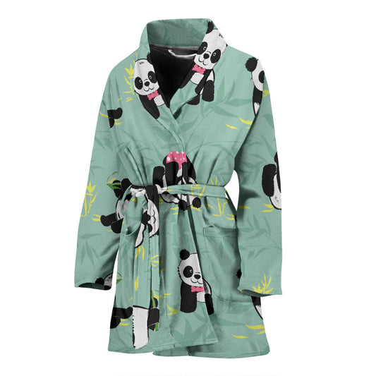Panda Pattern Print Design A05 Women Bathrobe