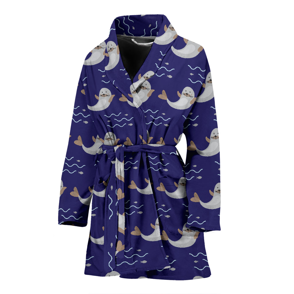 Sea Lion Print Design LKS404 Women Bathrobe
