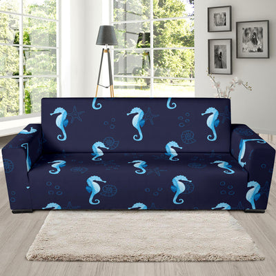 SeaHorse Blue neon Pattern Print Design 03 Sofa Slipcover