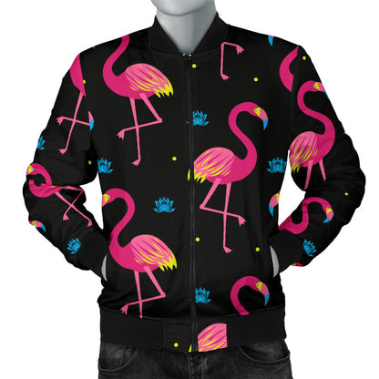 Flamingo Pink Neon Print Pattern Men Bomber Jacket