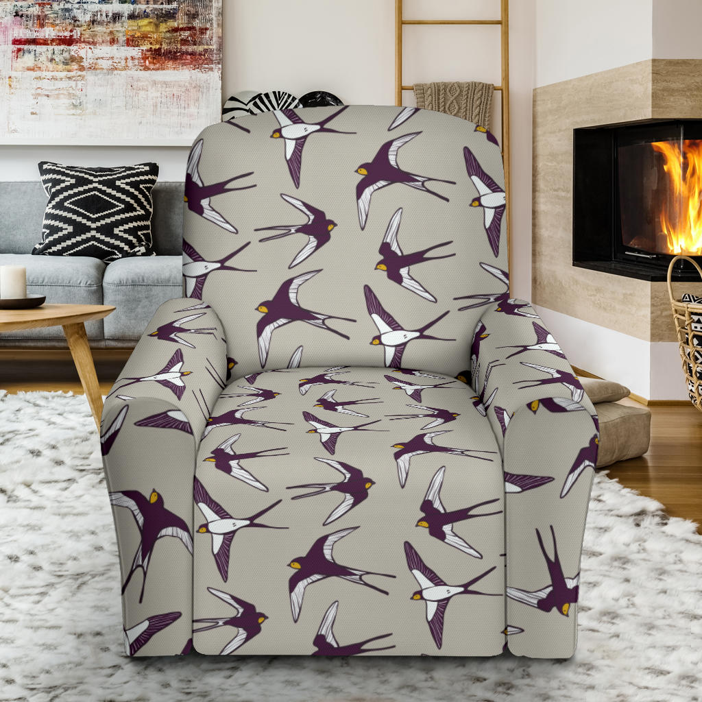 Swallow Bird Pattern Print Design 03 Recliner Slipcover with Pocket