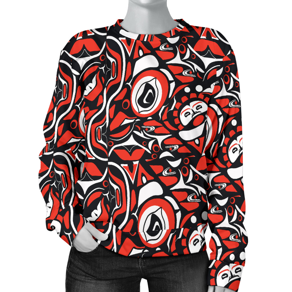 Native North American Themed Print Women Long Sleeve Sweatshirt